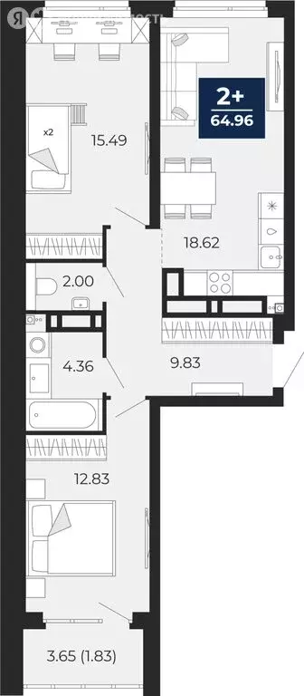 2-комнатная квартира: Тюмень, Арктическая улица, 16 (66.5 м) - Фото 1