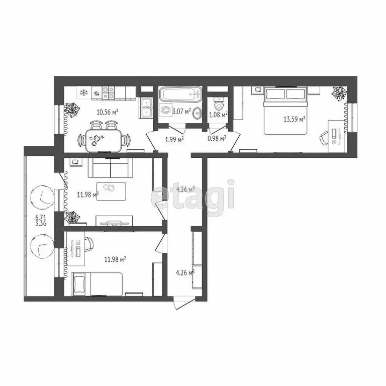 3-комнатная квартира: Тюмень, Алматинская улица, 12 (63.8 м) - Фото 0
