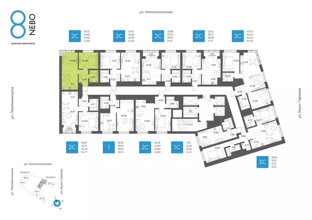 2-к кв. Башкортостан, Уфа Глумилино-1 мкр, 8-е Небо жилой комплекс ... - Фото 2