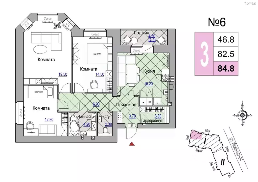 3-к кв. Новгородская область, Великий Новгород Юннатов жилой комплекс ... - Фото 1