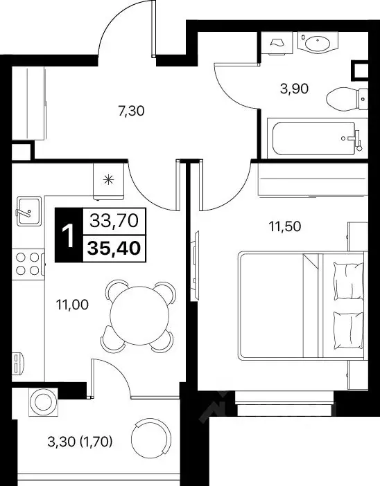 1-к кв. Ростовская область, Ростов-на-Дону Эстет жилой комплекс (35.4 ... - Фото 1