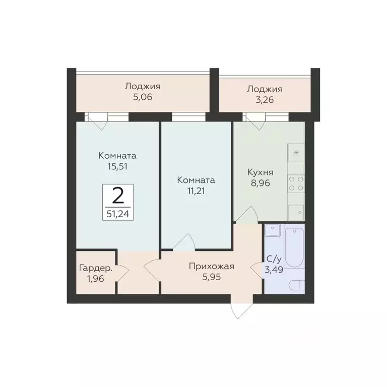 2-к кв. Самарская область, Самара ул. Советской Армии, 242 (51.24 м) - Фото 1