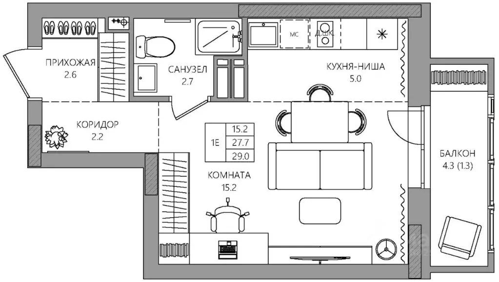 Студия Пермский край, Пермь Батумская ул., 21 (29.0 м) - Фото 1