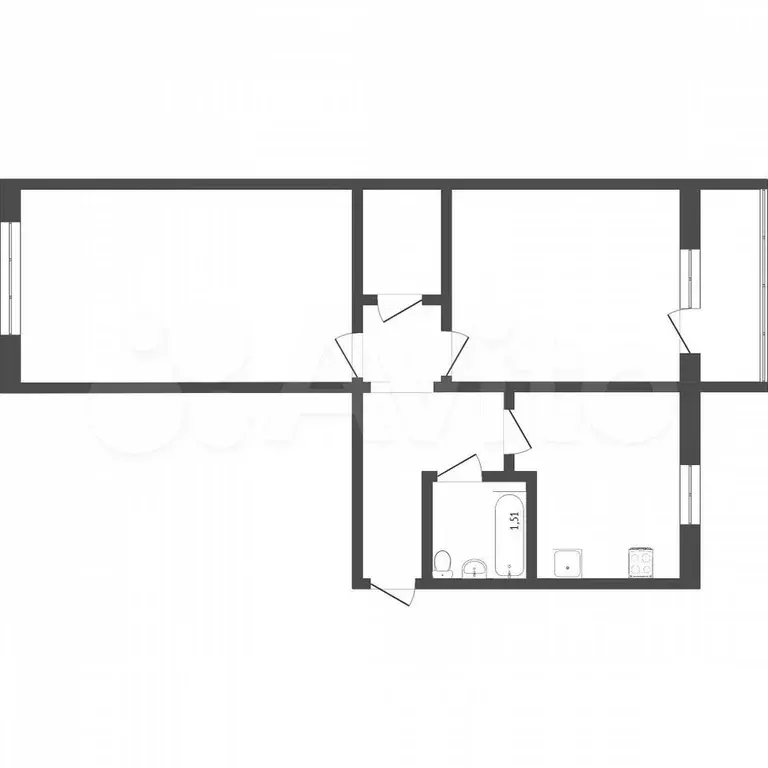 2-к. квартира, 45,6 м, 4/5 эт. - Фото 0