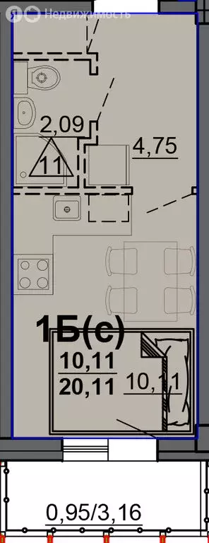 Квартира-студия: Тверь, Заволжский район, жилой комплекс Медовый (20.3 ... - Фото 1