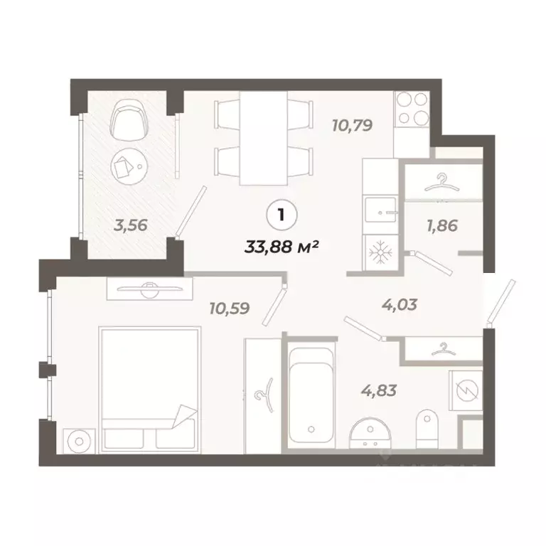 1-к кв. Санкт-Петербург ул. Коли Томчака, 21Д (33.88 м) - Фото 1