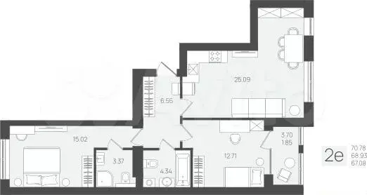 2-к. квартира, 70,8 м, 3/5 эт. - Фото 1