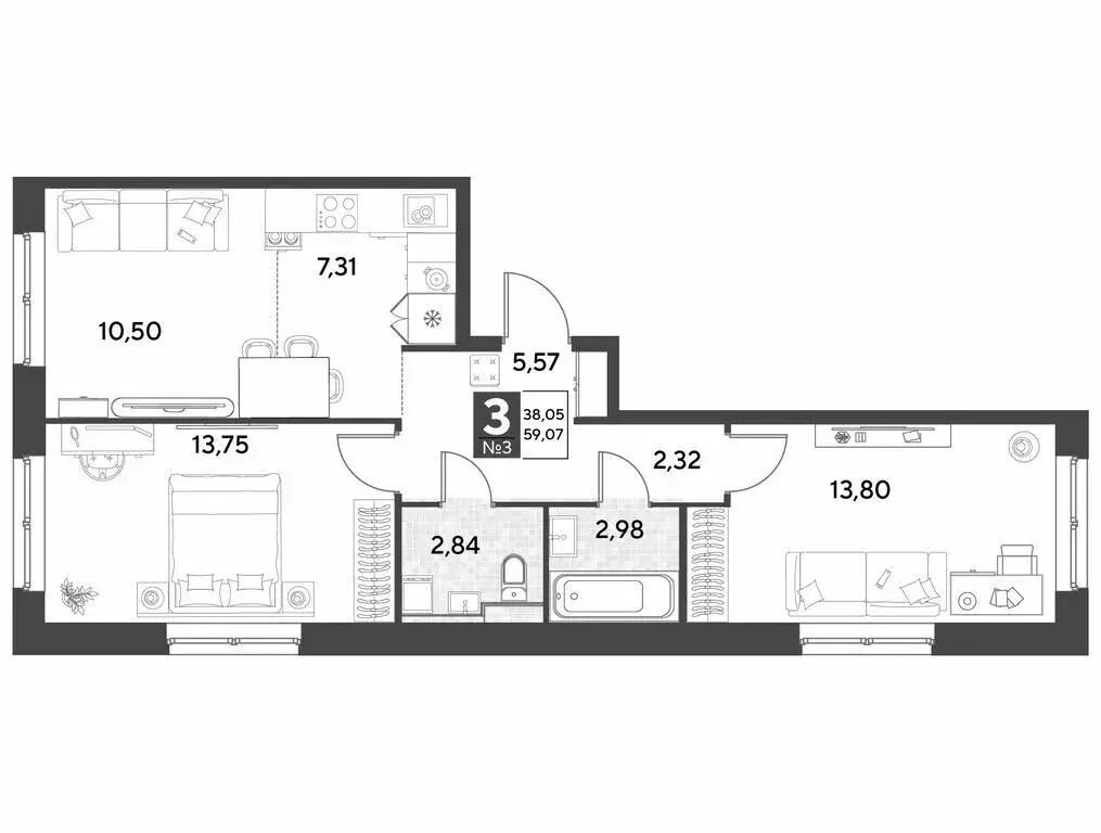 3-комнатная квартира: Калуга, улица Болдина, 22/1 (59.07 м) - Фото 0