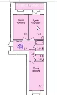 2-комнатная квартира: Благовещенск, Новая улица, 5 (60.9 м) - Фото 1