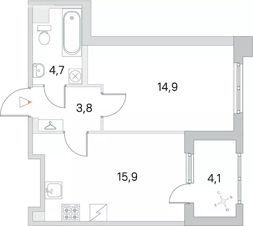 1-комнатная квартира: посёлок Шушары, улица Нины Петровой, 8к2 (39.3 ... - Фото 0