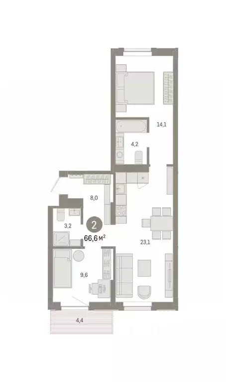 2-к кв. Омская область, Омск  (66.57 м) - Фото 2