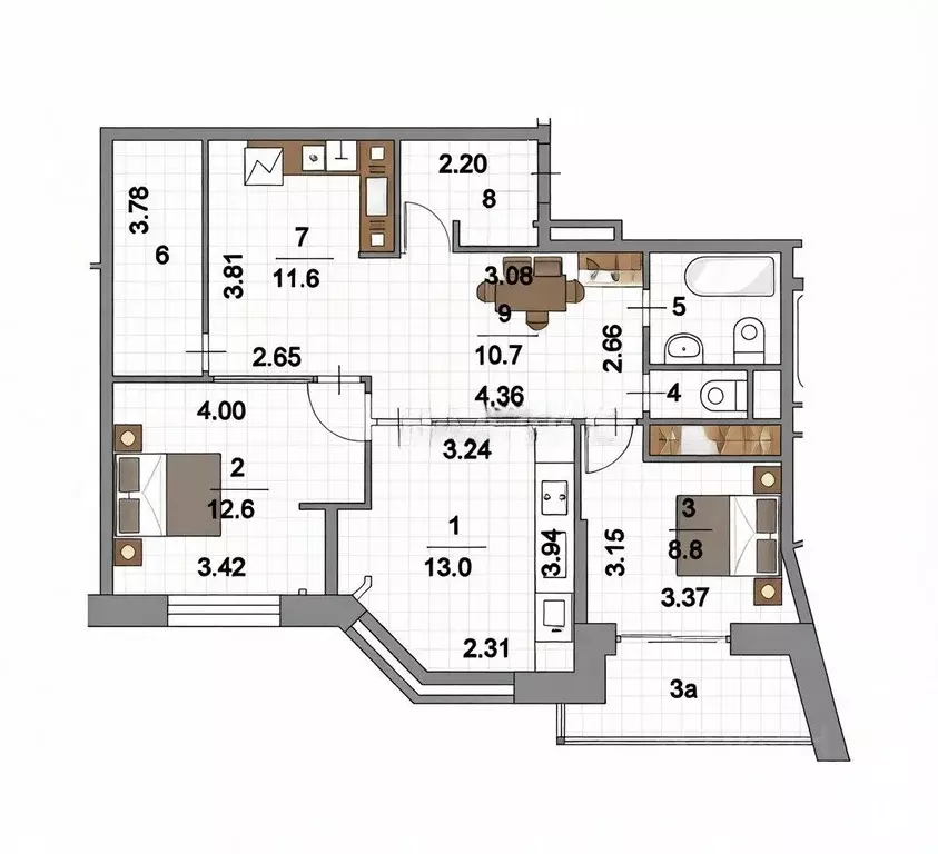 3-к кв. Москва ул. Академика Виноградова, 9 (75.0 м) - Фото 2