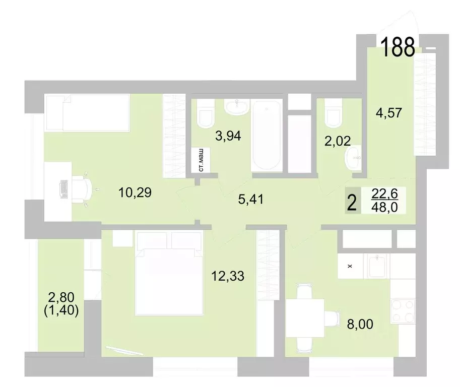 2-к кв. Свердловская область, Екатеринбург ул. Черкасская, 5к1 (49.36 ... - Фото 1