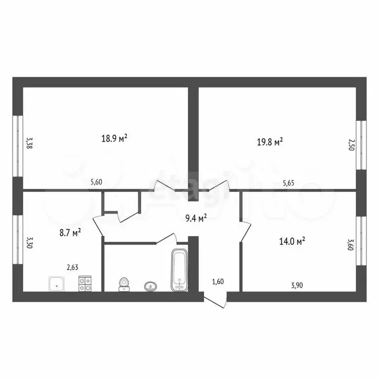 3-к. квартира, 76,4 м, 1/4 эт. - Фото 0