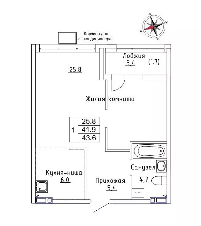 Квартира-студия: Новый, улица Ленина, 6с1 (43.6 м) - Фото 0
