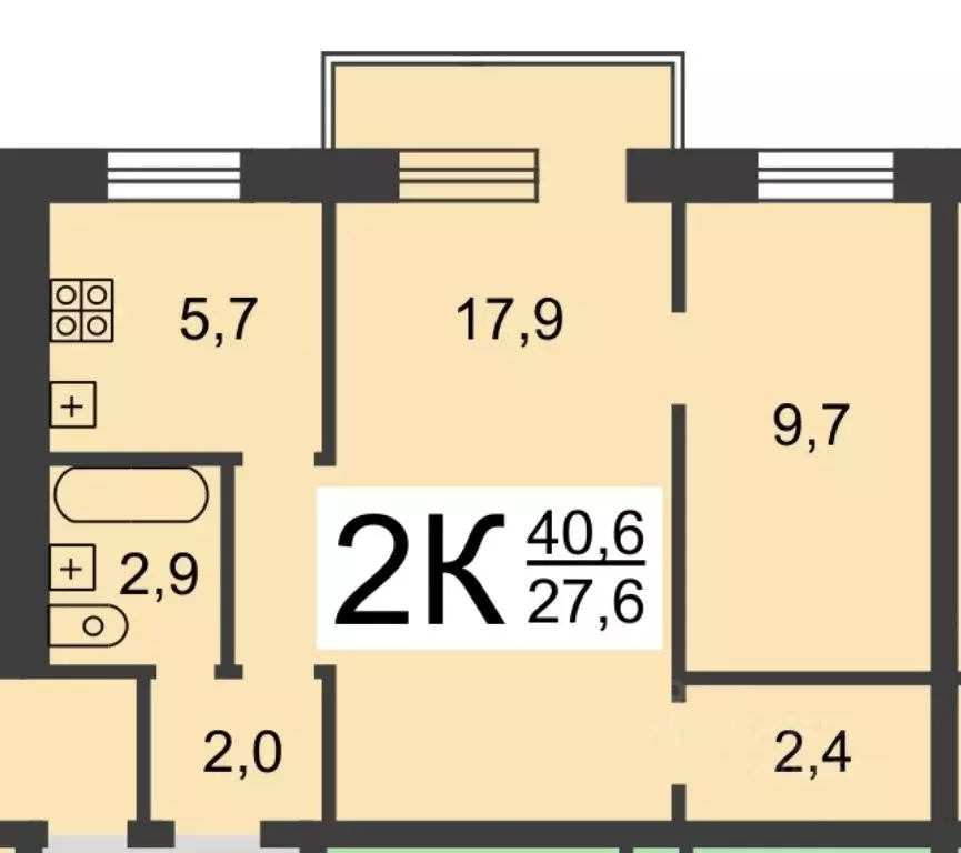 2-к кв. Нижегородская область, Нижний Новгород ул. Чкалова, 11Б (40.6 ... - Фото 1