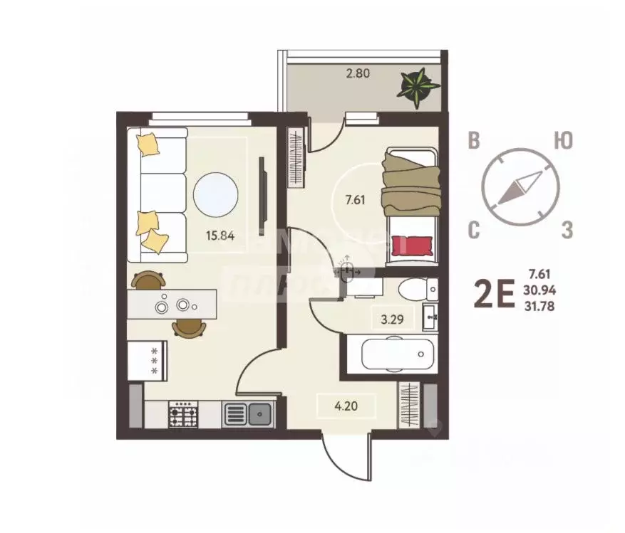 1-к кв. Липецкая область, Липецк ул. Механизаторов, 15Авл1 (31.78 м) - Фото 2