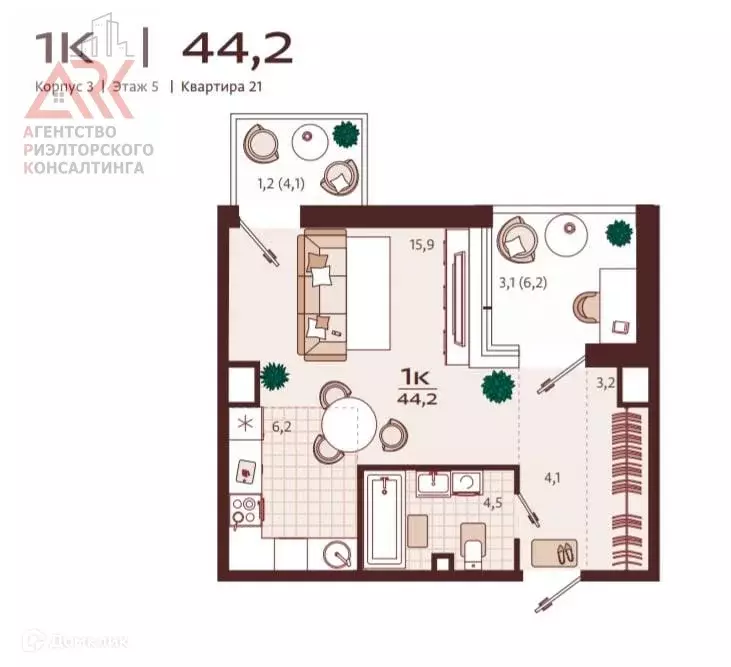 Продаётся 1-к квартира, 44.2 м - Фото 1