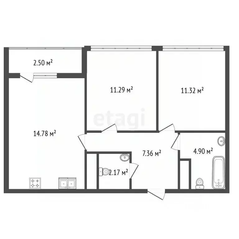 2-к кв. Санкт-Петербург ул. Челюскина, 8 (53.5 м) - Фото 2