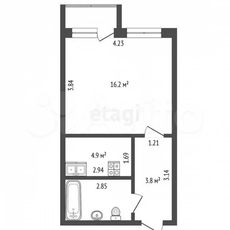 1-к. квартира, 34,1 м, 3/6 эт. - Фото 0