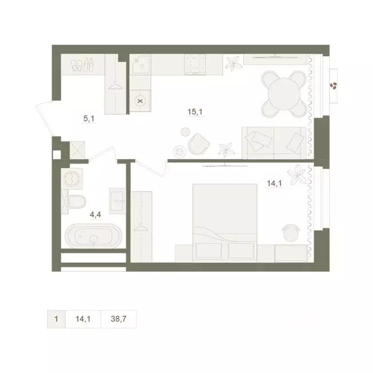 1-к кв. Башкортостан, Уфа Родина Парк жилой комплекс (38.7 м) - Фото 1