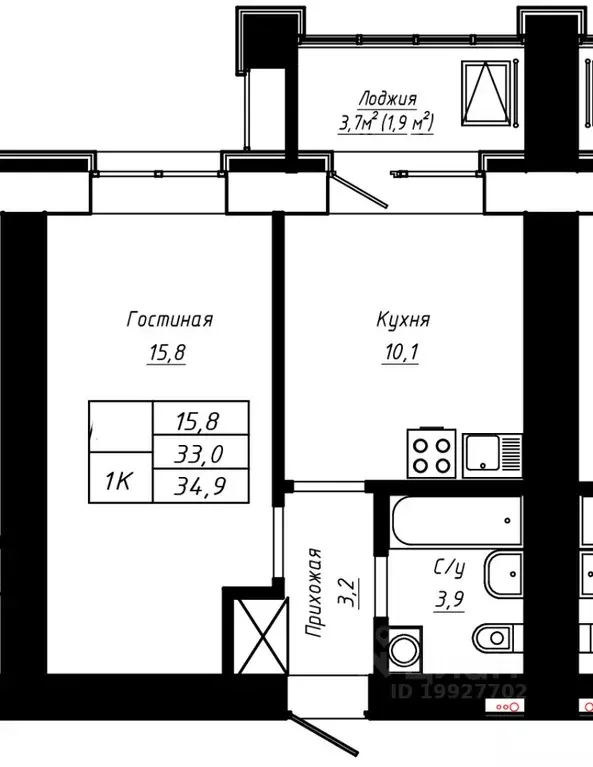 1-к кв. Алтайский край, Барнаул ул. Сухэ-Батора, 39 (34.9 м) - Фото 0