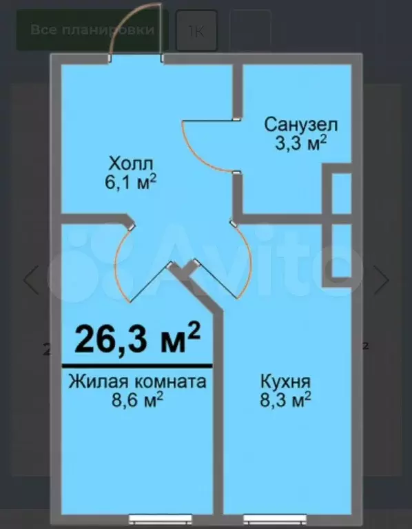 1-к. квартира, 27 м, 3/3 эт. - Фото 0
