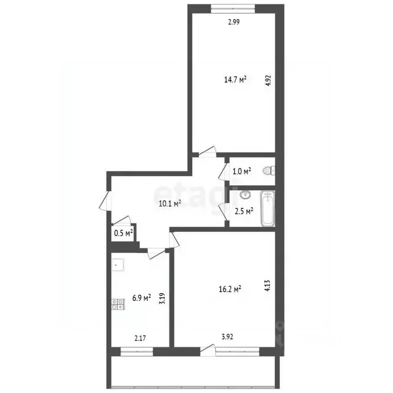 2-к кв. Татарстан, Альметьевск ул. Жуковского, 13 (51.9 м) - Фото 2