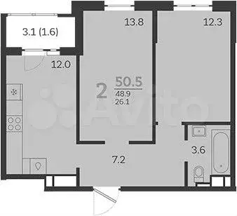 2-к. квартира, 50,5 м, 16/24 эт. - Фото 1