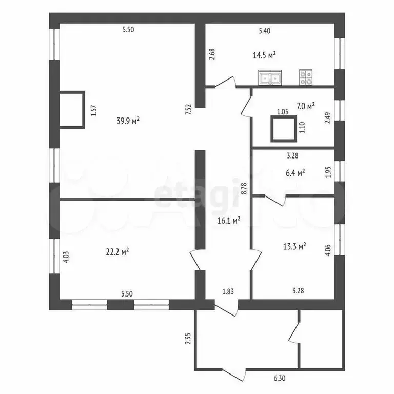 3-к. квартира, 119,4 м, 1/1 эт. - Фото 0