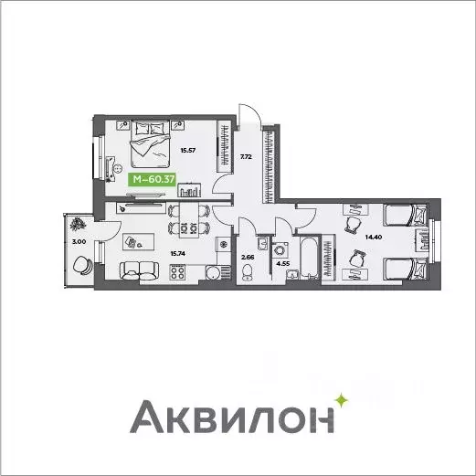 2-к кв. Архангельская область, Северодвинск Аквилон Север жилой ... - Фото 0