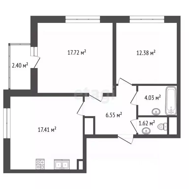 2-к кв. Санкт-Петербург проезд Дизельный, 11к3 (60.9 м) - Фото 2