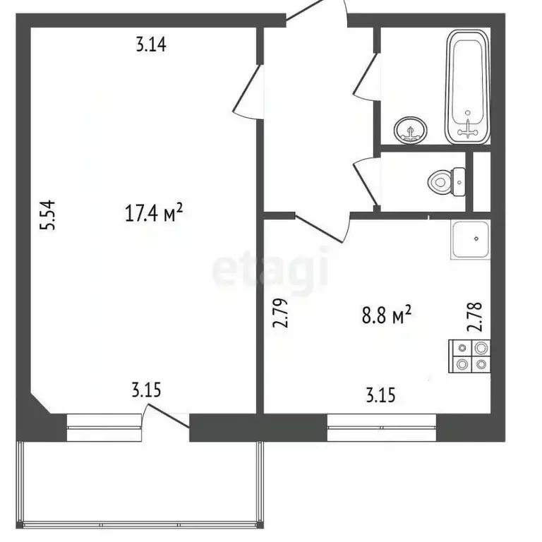 1-к кв. Белгородская область, Белгород Молодежная ул., 16в (33.9 м) - Фото 0