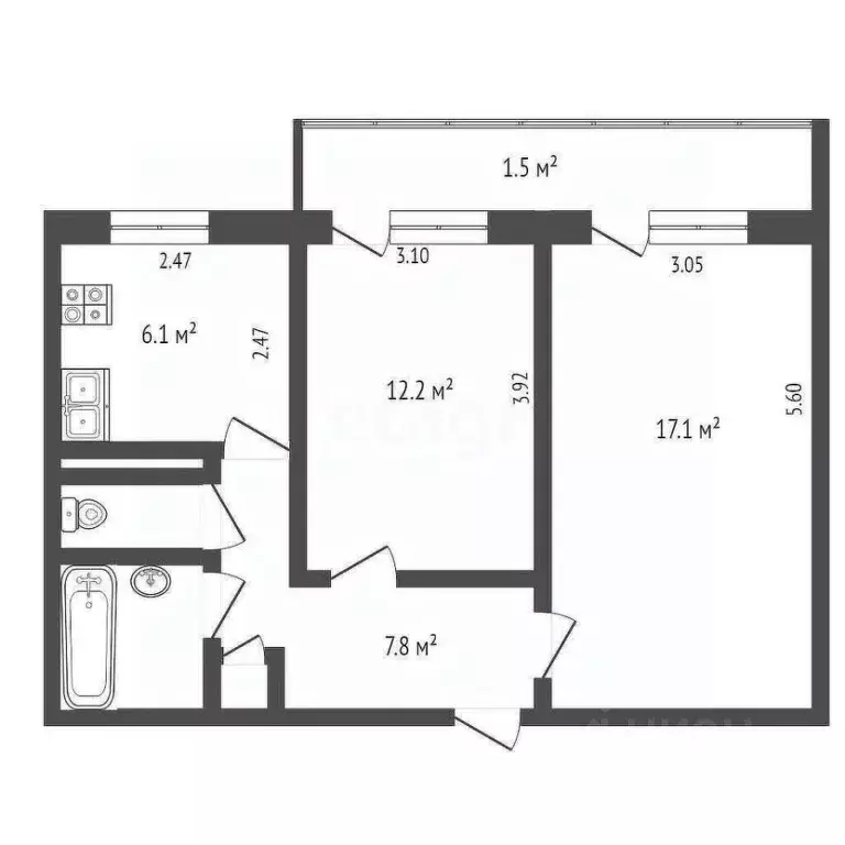 2-к кв. Псковская область, Псков Индустриальная ул., 3А (47.8 м) - Фото 1