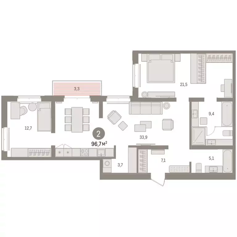 2-комнатная квартира: Тюмень, жилой комплекс На Минской (96.72 м) - Фото 1