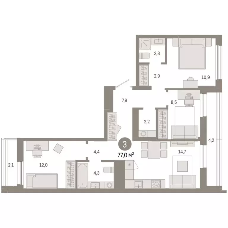 3-комнатная квартира: Тюмень, улица Республики, 205к1 (77 м) - Фото 1