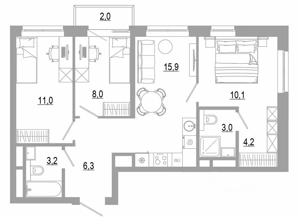 3-к кв. Свердловская область, Екатеринбург Академический мкр, 22-й ... - Фото 0
