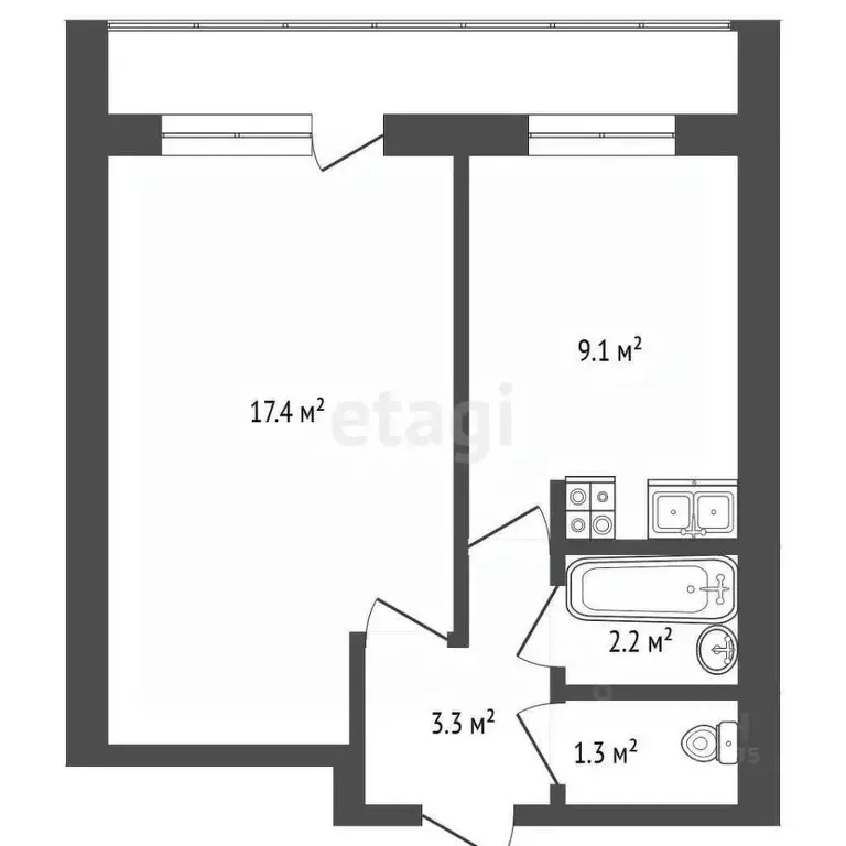 1-к кв. Московская область, Одинцово Молодежная ул., 34 (33.3 м) - Фото 1