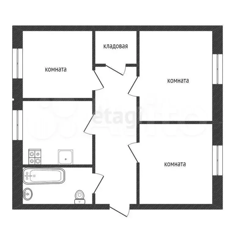 3-к. квартира, 59 м, 1/2 эт. - Фото 0