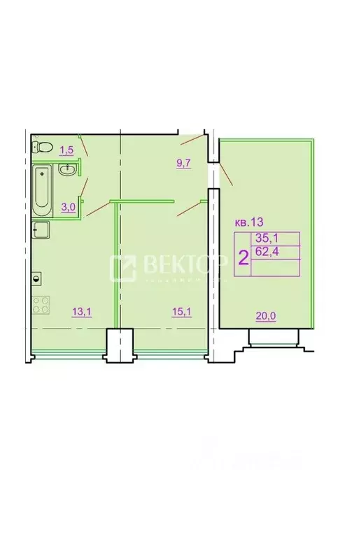 2-к кв. Костромская область, Кострома ул. Ткачей, 1 (64.9 м) - Фото 2