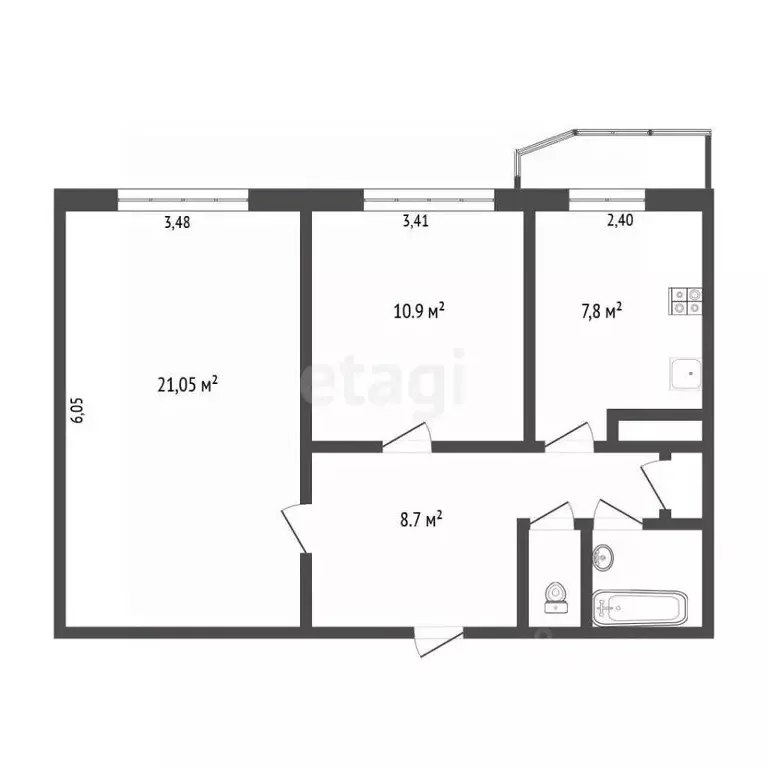 2-к кв. Санкт-Петербург ул. Кораблестроителей, 37 (52.3 м) - Фото 2