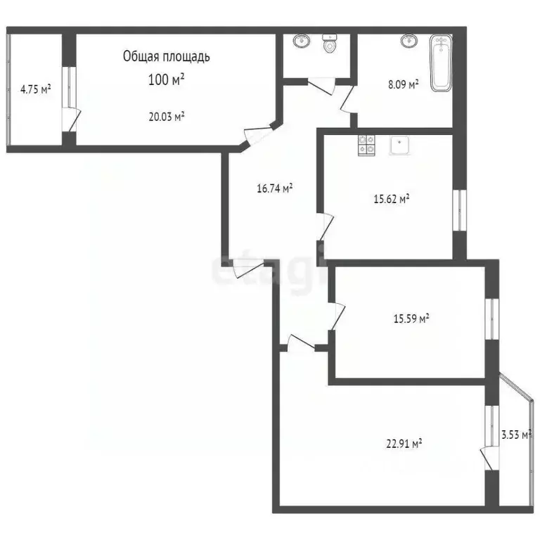 3-к кв. Брянская область, Брянск Красноармейская ул., 42 (100.0 м) - Фото 1