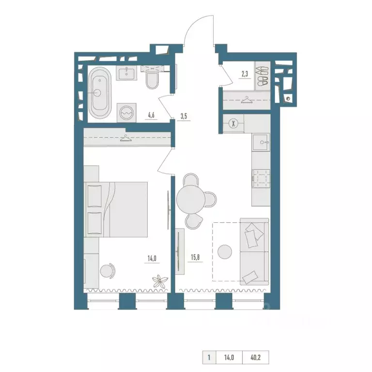 1-к кв. Башкортостан, Уфа Родина Парк жилой комплекс (40.2 м) - Фото 1
