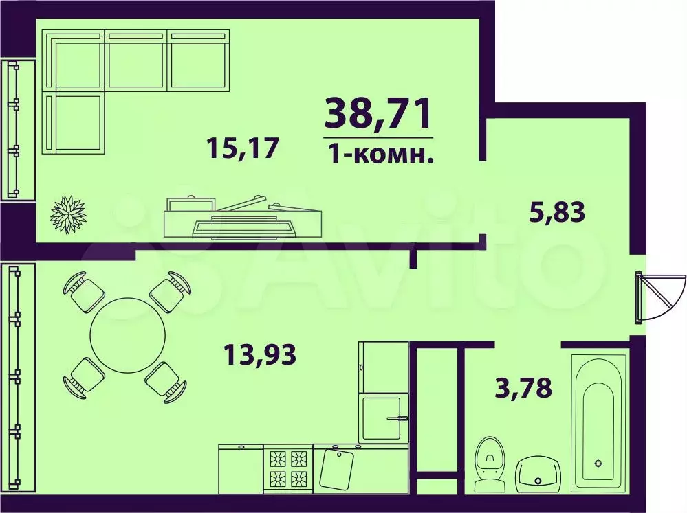 1-к. квартира, 38,7 м, 22/24 эт. - Фото 1