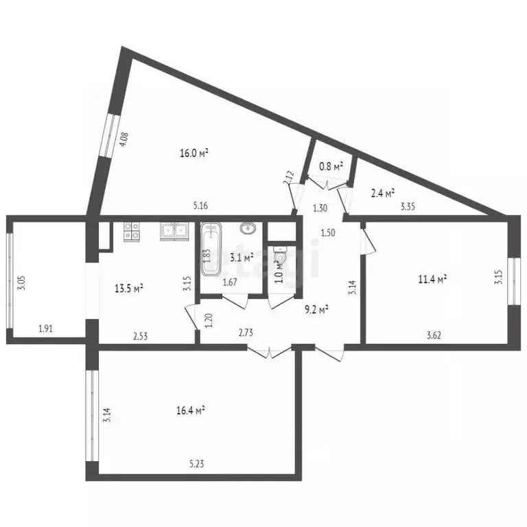 3-к кв. Ханты-Мансийский АО, Нягань 2-й мкр, 43 (73.8 м) - Фото 1