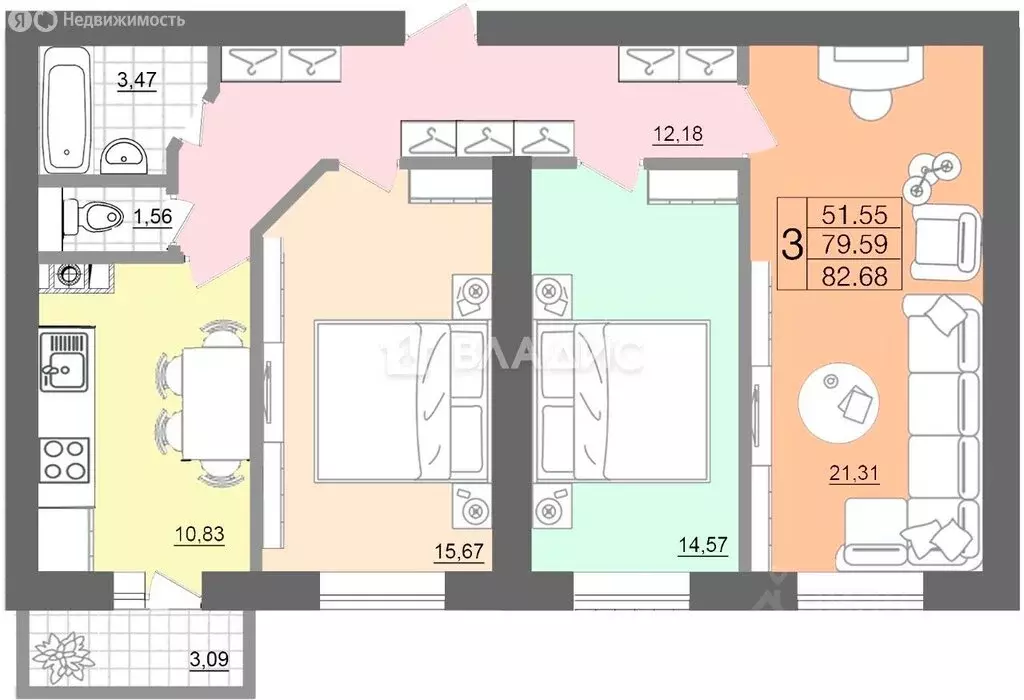 3-комнатная квартира: Смоленск, Вяземская улица, 34Г (82.7 м) - Фото 1