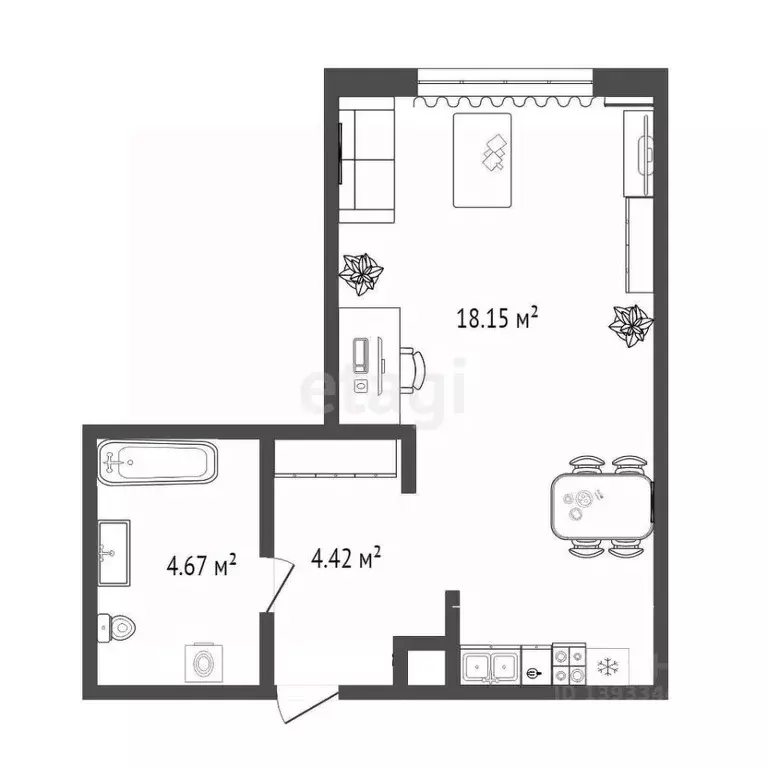 Студия Тюменская область, Тюмень ул. Тимофея Чаркова, 87 (26.0 м) - Фото 1