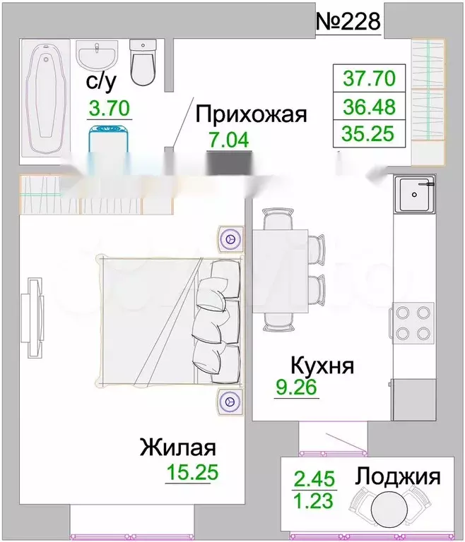 1-к. квартира, 36,5 м, 1/9 эт. - Фото 1