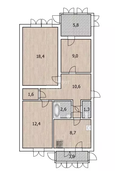 3-к кв. Краснодарский край, Туапсе ул. Калараша, 16 (64.6 м) - Фото 2