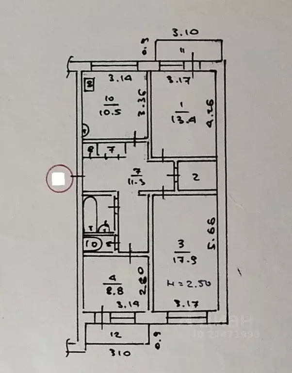3-к кв. Омская область, Омск ул. Конева, 24/2 (70.7 м) - Фото 2